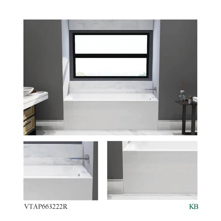 Kingston Brass Aqua Eden 66-Inch Acrylic Rectangular 3-Wall Alcove Tub