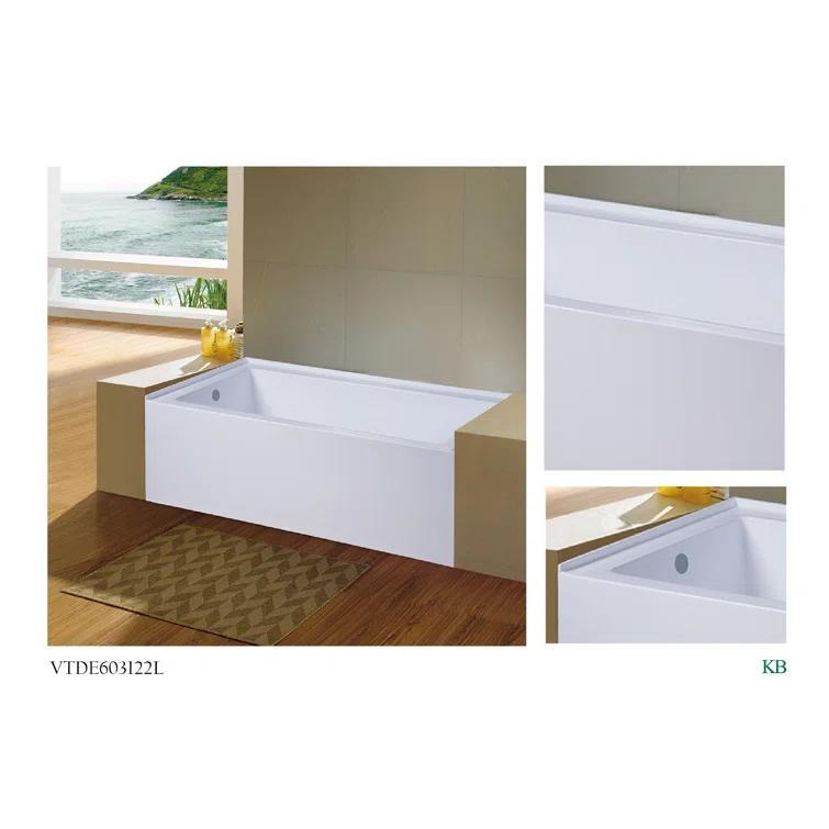 Kingston Brass Aqua Eden 60-Inch Acrylic Rectangular 3-Wall Alcove Tub