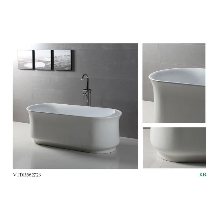 Kingston Brass Aqua Eden 66-Inch Acrylic Oval Double Ended Freestanding Tub with Drain and Anti-Skid Surface