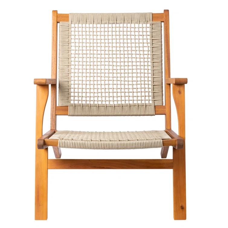 Balkene Home Patio Sense Vega Natural Stain Chair ,Acacia Wood Construction ,Woven Web Seat- Navy Blue Cording