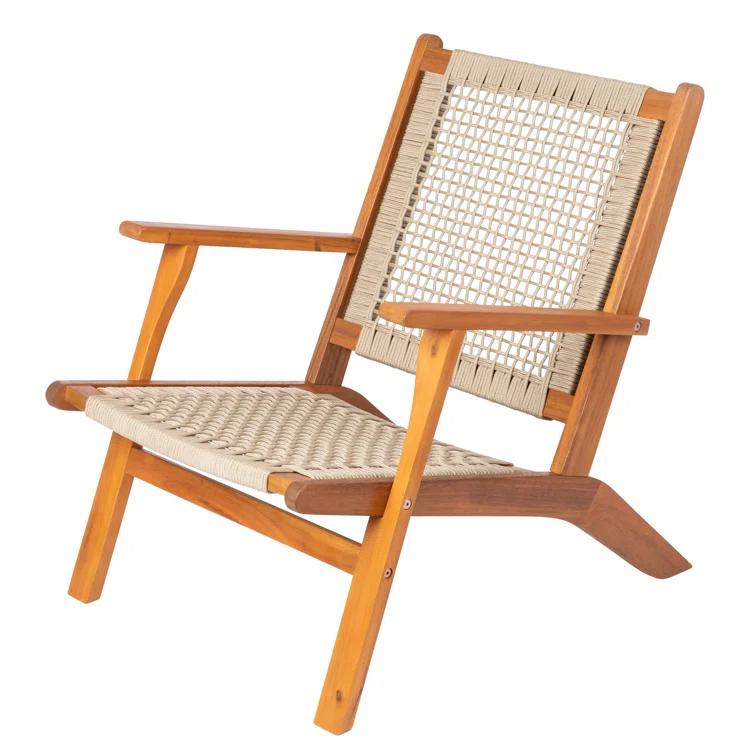 Balkene Home Patio Sense Vega Natural Stain Chair ,Acacia Wood Construction ,Woven Web Seat- Navy Blue Cording