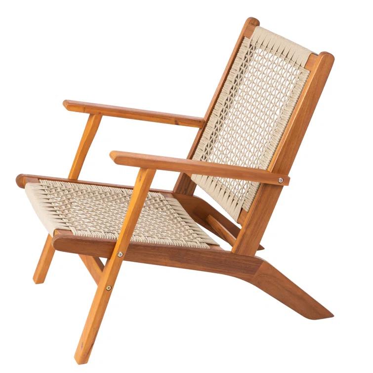 Balkene Home Patio Sense Vega Natural Stain Chair ,Acacia Wood Construction ,Woven Web Seat- Navy Blue Cording