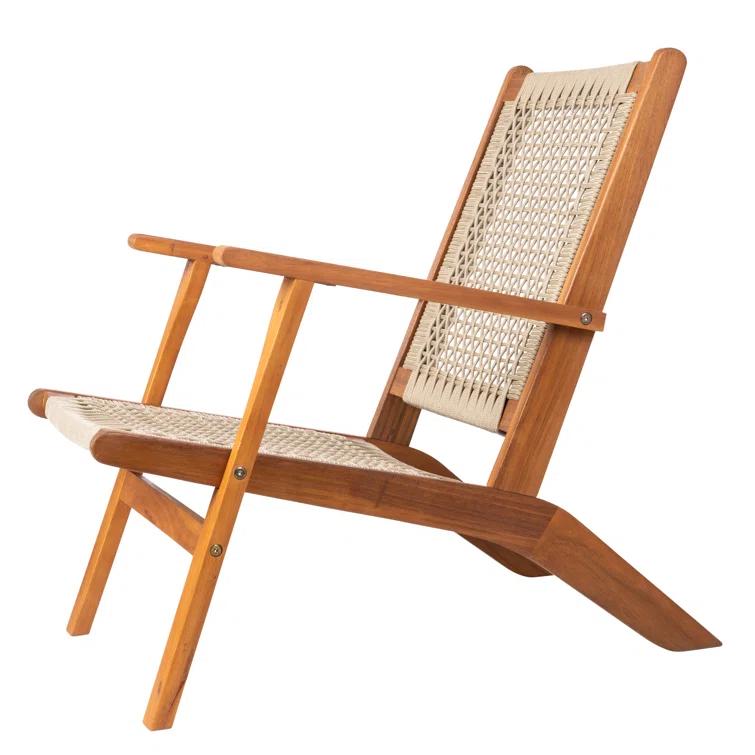 Balkene Home Patio Sense Vega Natural Stain Chair ,Acacia Wood Construction ,Woven Web Seat- Navy Blue Cording