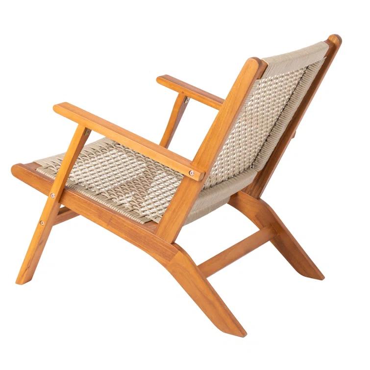 Balkene Home Patio Sense Vega Natural Stain Chair ,Acacia Wood Construction ,Woven Web Seat- Navy Blue Cording