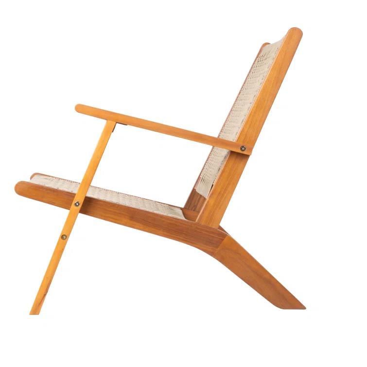 Balkene Home Patio Sense Vega Natural Stain Chair ,Acacia Wood Construction ,Woven Web Seat- Navy Blue Cording