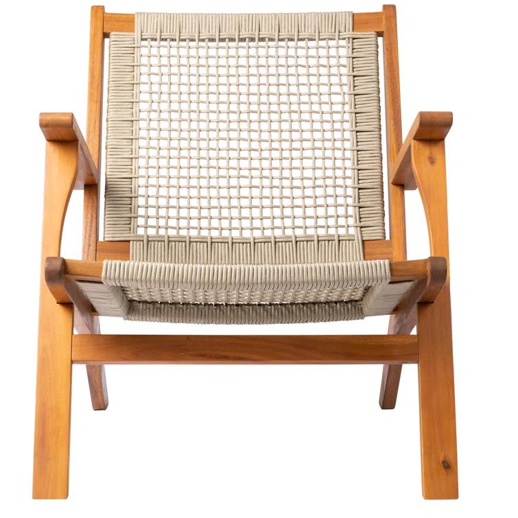 Balkene Home Patio Sense Vega Natural Stain Chair ,Acacia Wood Construction ,Woven Web Seat- Navy Blue Cording