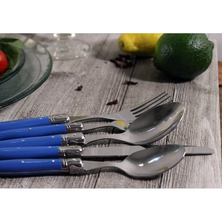 20pc Stainless Steel Laguiole Flatware Set Blue - French Home: Forks Spoons Knives Set, Dishwasher-Safe, Ergonomic Grip