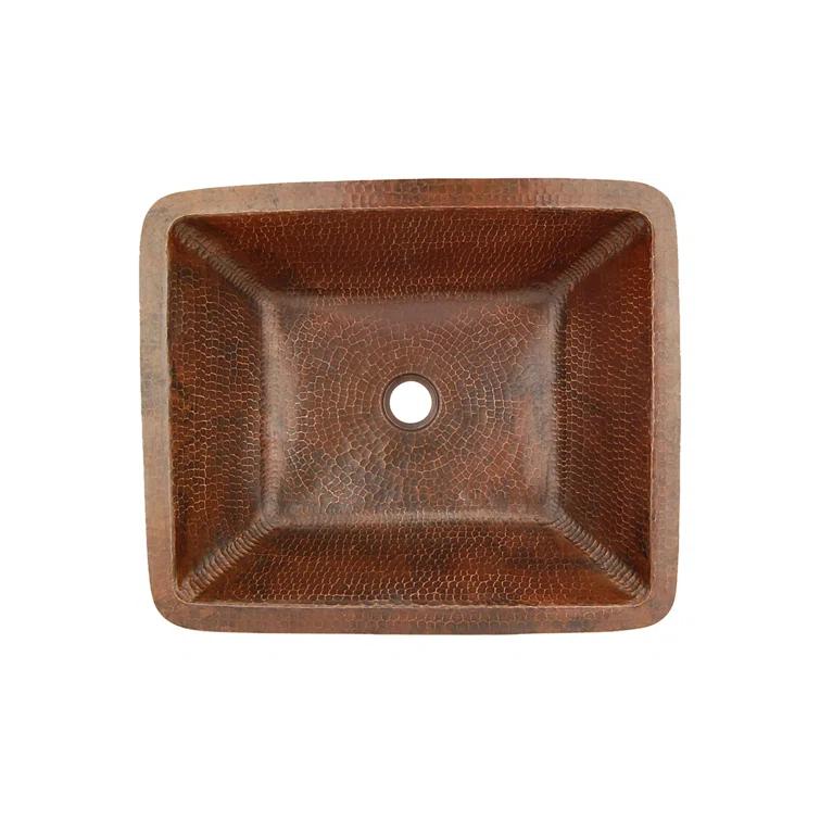 19" Rectangle Under Counter Hammered Copper Bathroom Sink