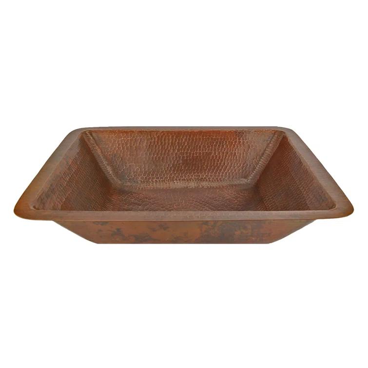 19" Rectangle Under Counter Hammered Copper Bathroom Sink