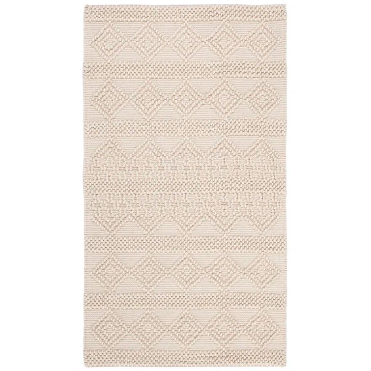 Natura Hand Woven Wool/Cotton Geometric Rug in Ivory