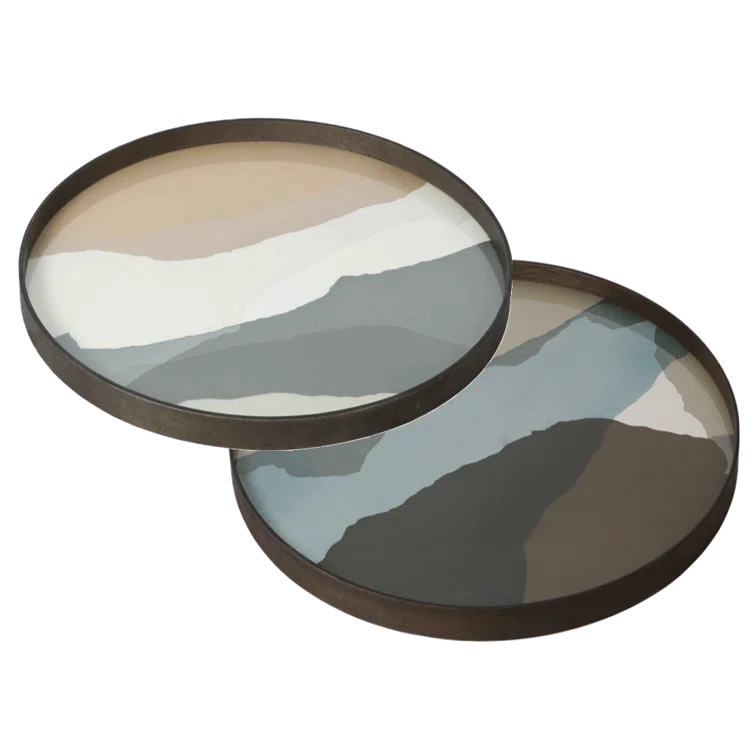 Slate Wabi Sabi Round Glass Tray with Autumn Tones, 24.5 Inch