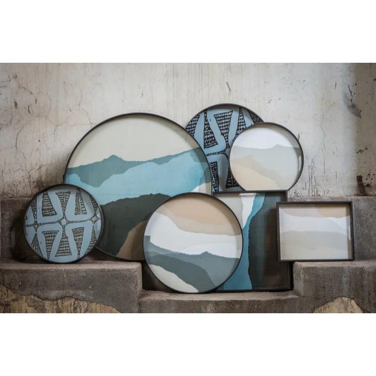 Slate Wabi Sabi Round Glass Tray with Autumn Tones, 24.5 Inch