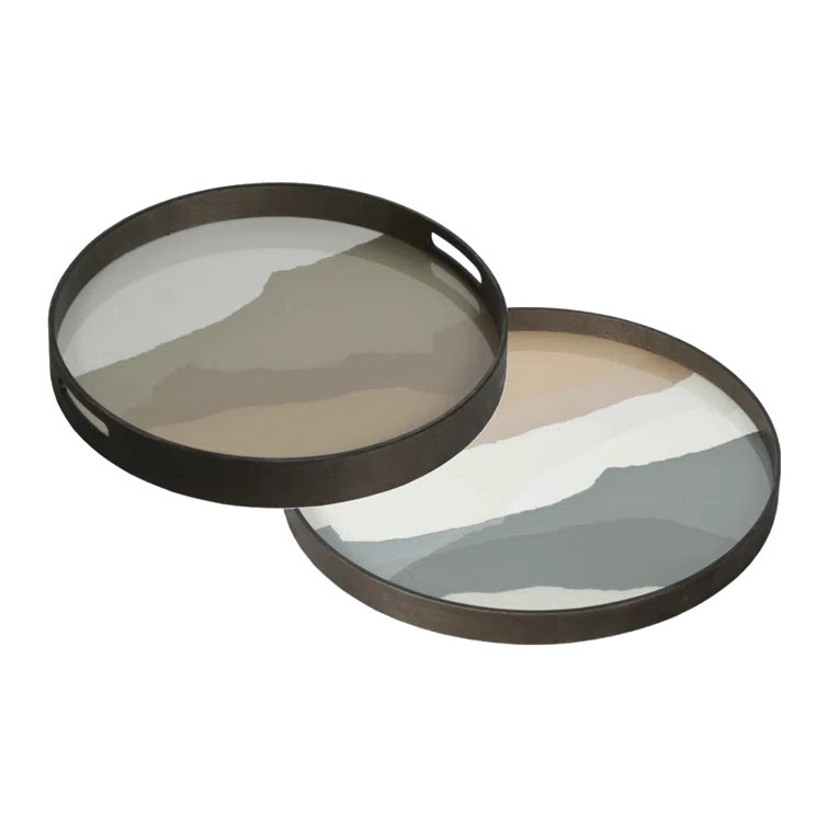 Slate Wabi Sabi Round Glass Tray with Autumn Tones, 24.5 Inch