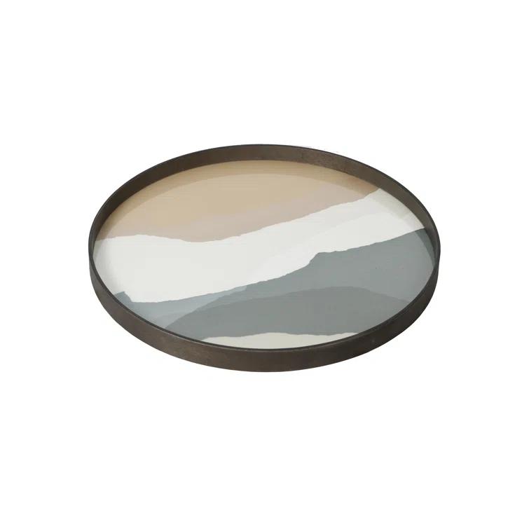 Slate Wabi Sabi Round Glass Tray with Autumn Tones, 24.5 Inch