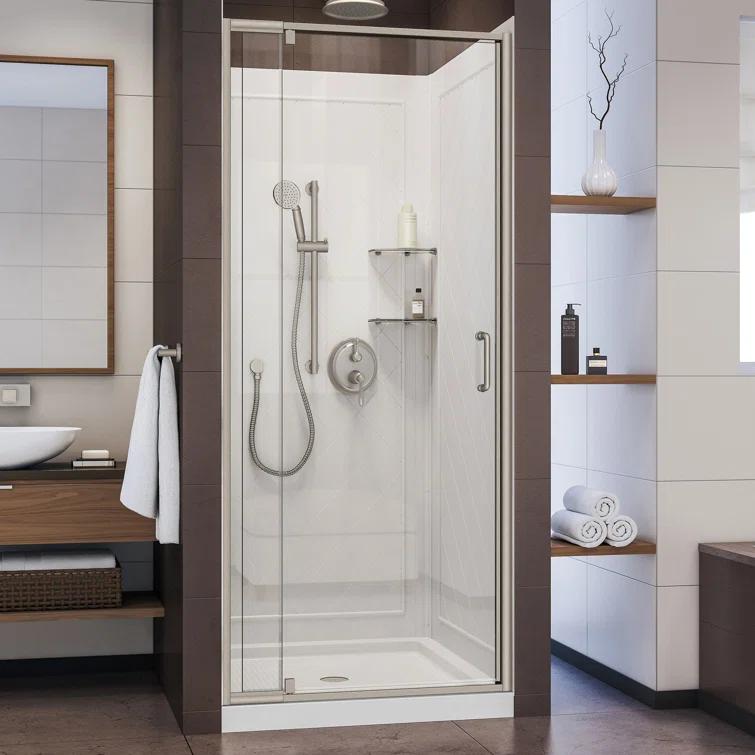 DreamLine Flex 32" x 76.75" Square Pivot Shower Enclosure with Base Included DL-6217C-04CL