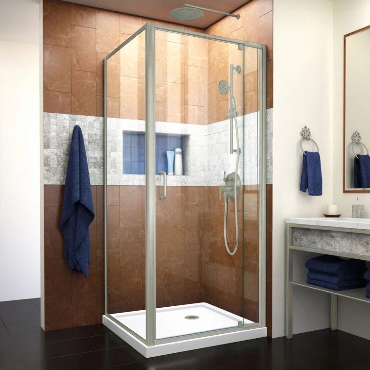 Flex 32" x 74.75" Square Pivot Shower Enclosure with Base Included