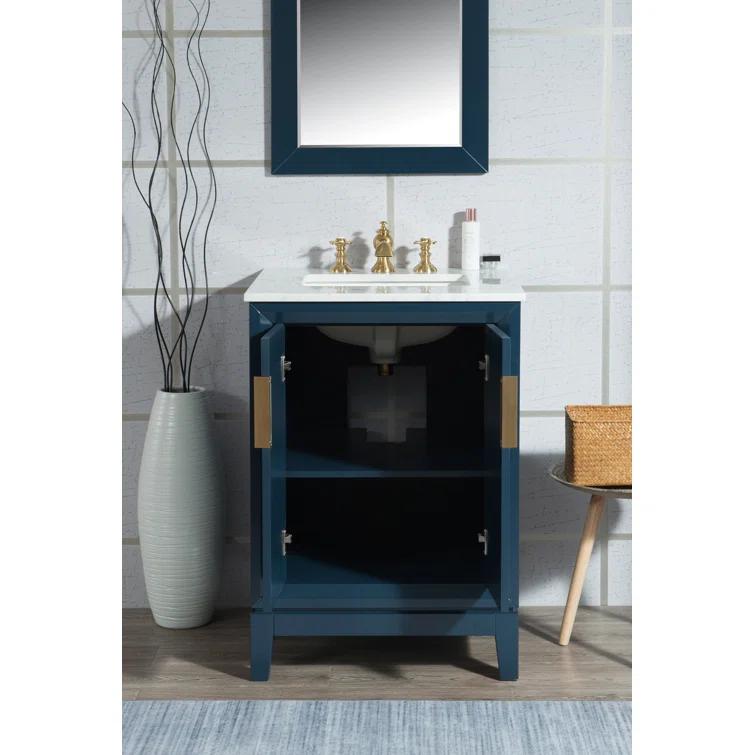 Elizabeth Collection 24 in. Bath Vanity in Monarch Blue With Vanity Top in Carrara White Marble - Vanity Only