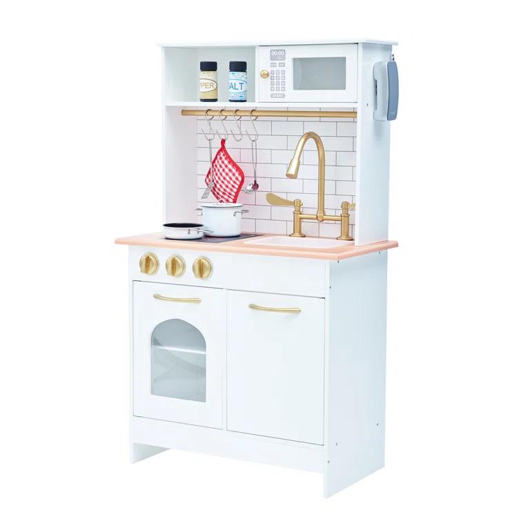 Teamson Kids Little Chef Boston Wooden Pretend Play Kitchen Set with Oven, Microwave and Acessory Set
