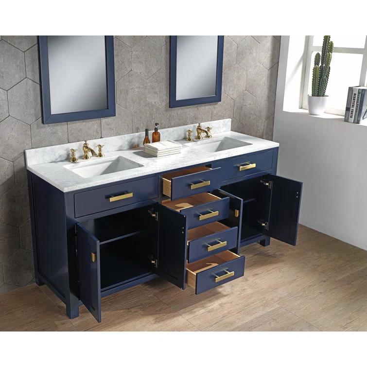 Madison 72" Monarch Blue Double Sink Vanity with Marble Top
