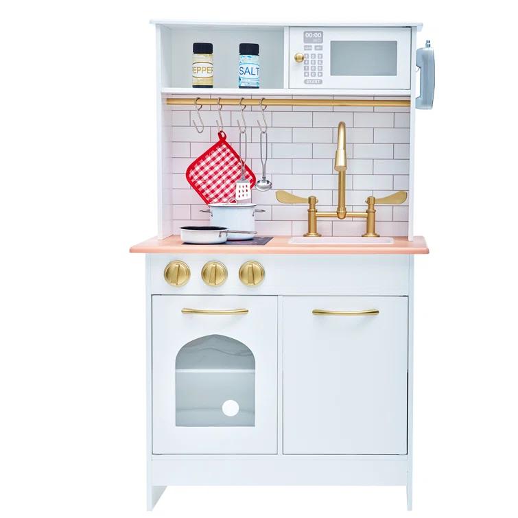 Teamson Kids Little Chef Boston Wooden Pretend Play Kitchen Set with Oven, Microwave and Acessory Set