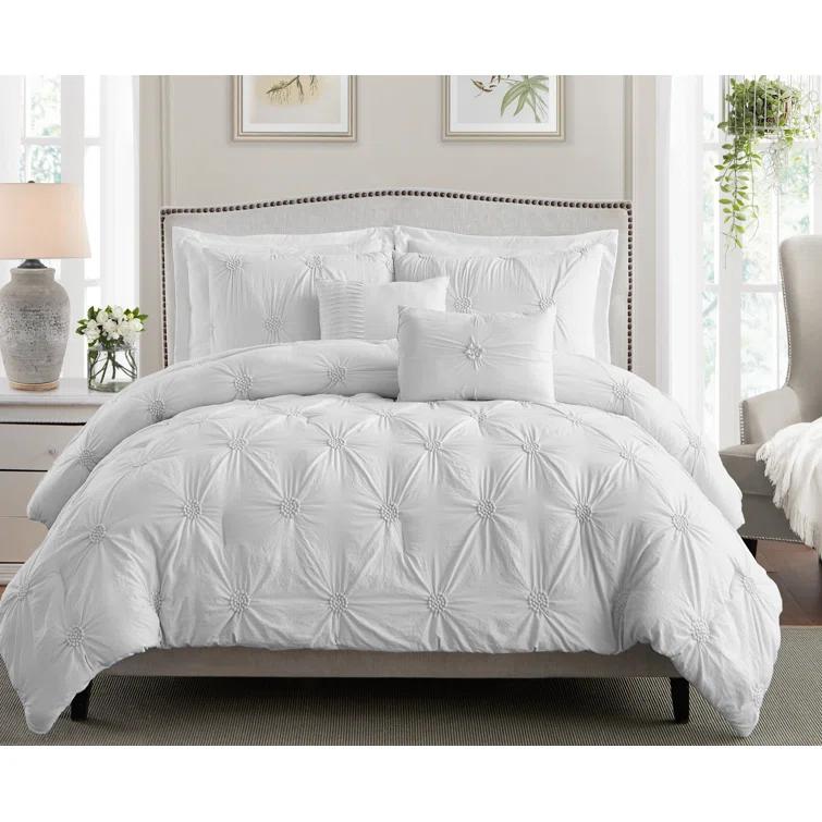 Supreme Microfiber Floral Pintuck Microfiber 3-Piece Comforter Set