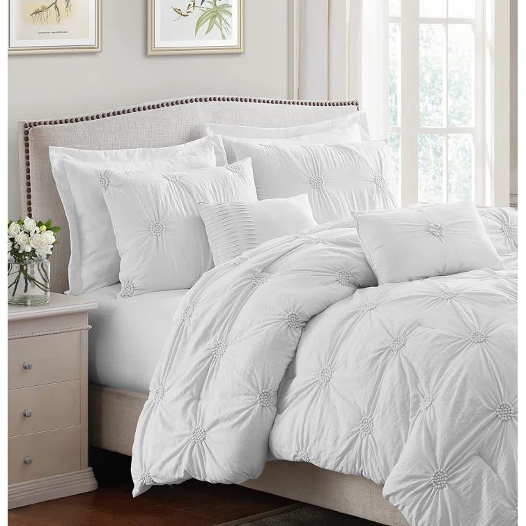 Supreme Microfiber Floral Pintuck Microfiber 3-Piece Comforter Set