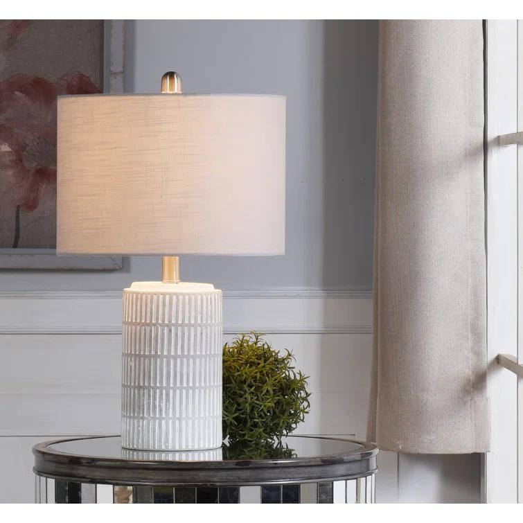 Joni Table Lamp Distressed Gray - StyleCraft: Ceramic Body, Polyester Drum Shade, UL Listed