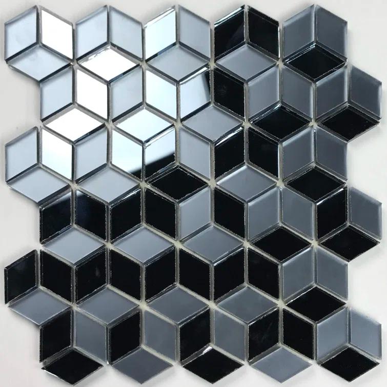 Musico 1.625 in. x 1.875 in. Multifinish Glass Mirror Straight Edge Diamond Cubed Mosaic Decorative Kitchen & Bathroom Wall Tile