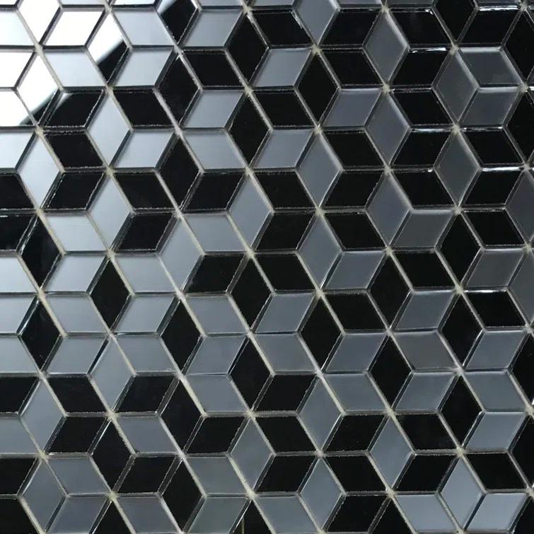 Musico 1.625 in. x 1.875 in. Multifinish Glass Mirror Straight Edge Diamond Cubed Mosaic Decorative Kitchen & Bathroom Wall Tile