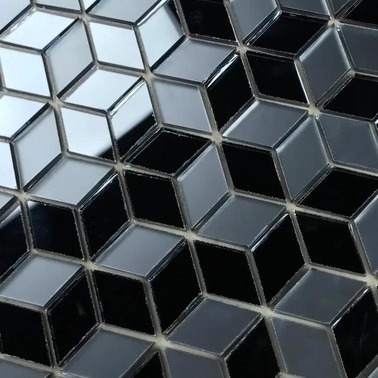 Musico 1.625 in. x 1.875 in. Multifinish Glass Mirror Straight Edge Diamond Cubed Mosaic Decorative Kitchen & Bathroom Wall Tile
