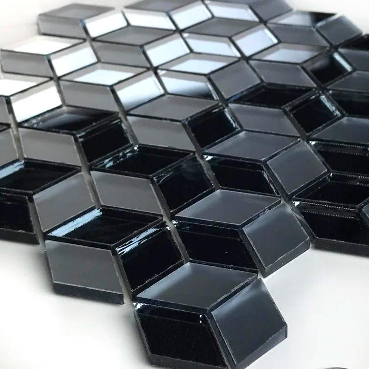 Musico 1.625 in. x 1.875 in. Multifinish Glass Mirror Straight Edge Diamond Cubed Mosaic Decorative Kitchen & Bathroom Wall Tile