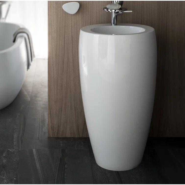 Modern White Vitreous China Free Standing Round Sink