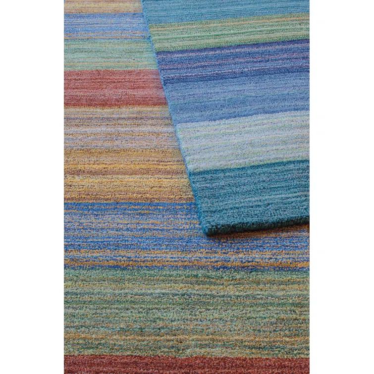 Brushstroke Striped Handmade Tufted Wool Dark Blue/Yellow Area Rug