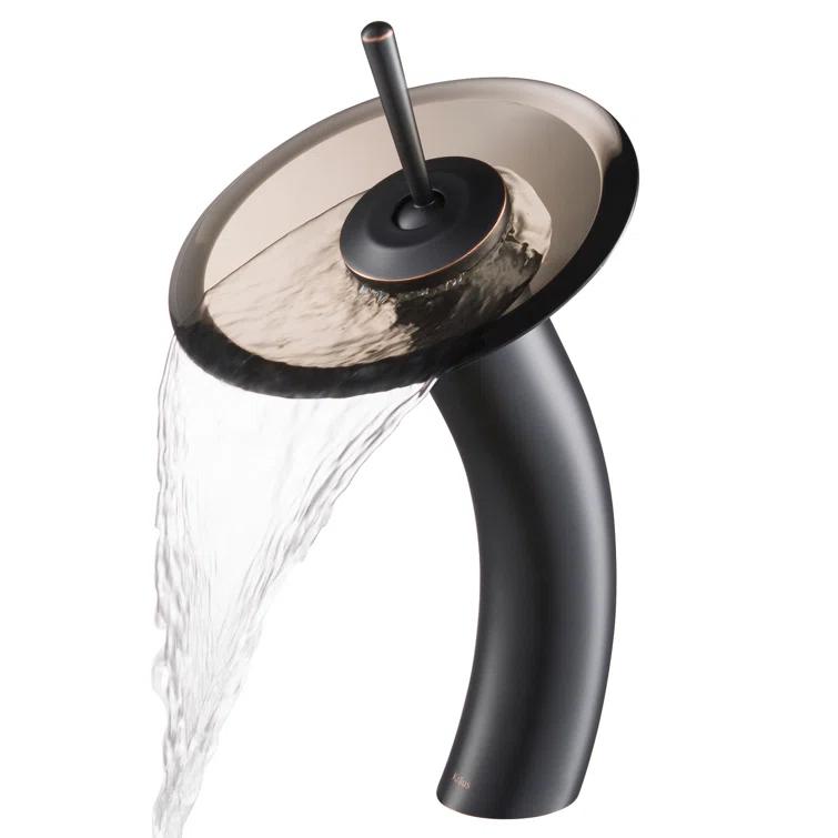 Kraus KGW-1700ORB-BRCL Premium Faucet Glass Waterfall  Vessel Bathroom Sink