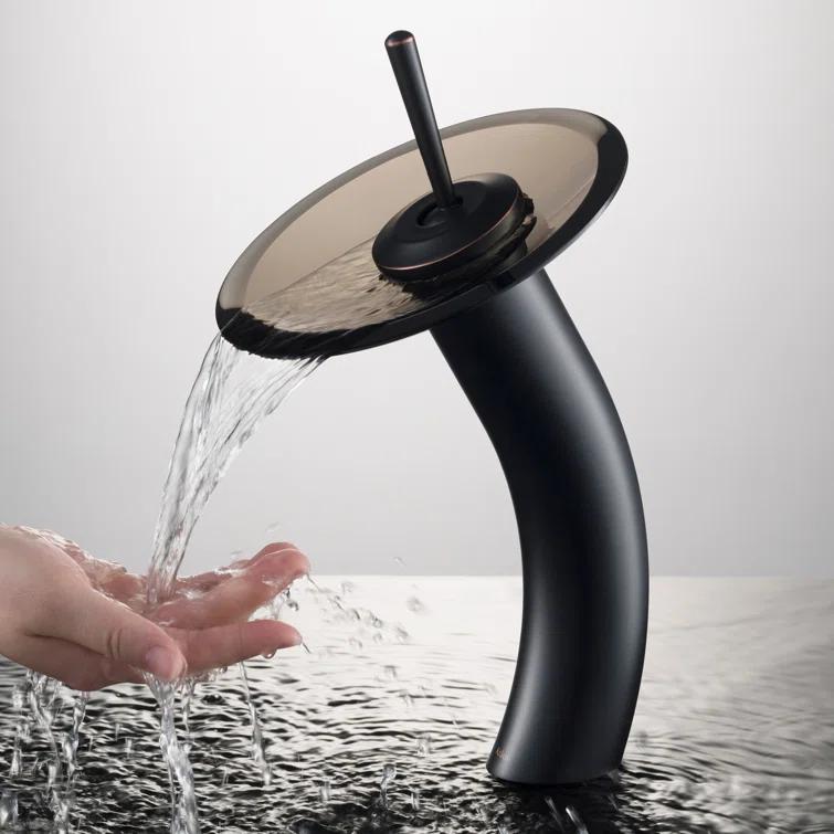 Kraus KGW-1700ORB-BRCL Premium Faucet Glass Waterfall  Vessel Bathroom Sink