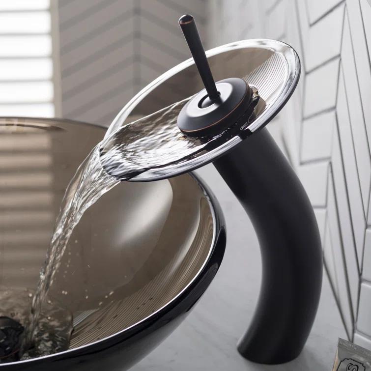 Kraus KGW-1700ORB-BRCL Premium Faucet Glass Waterfall  Vessel Bathroom Sink