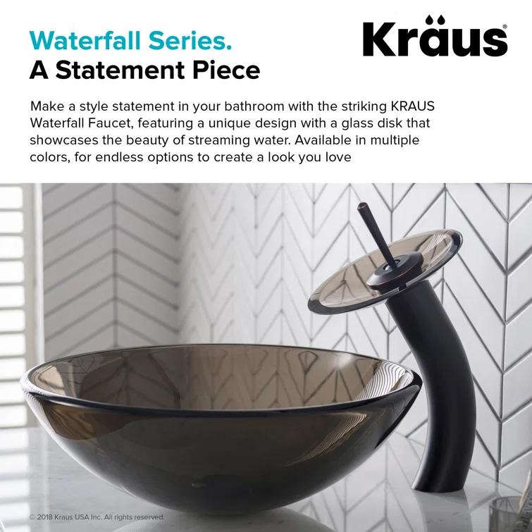 Kraus KGW-1700ORB-BRCL Premium Faucet Glass Waterfall  Vessel Bathroom Sink