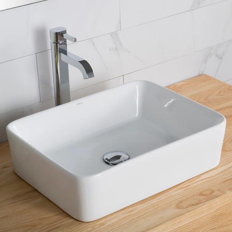 Ceramic Rectangular Vessel Bathroom Sink with Faucet