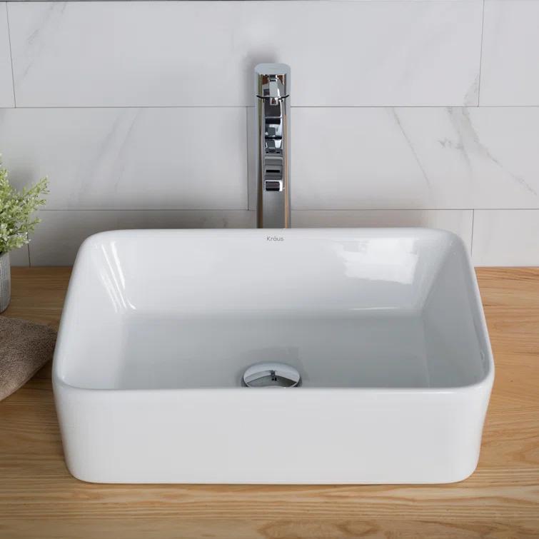 Ceramic Rectangular Vessel Bathroom Sink with Faucet