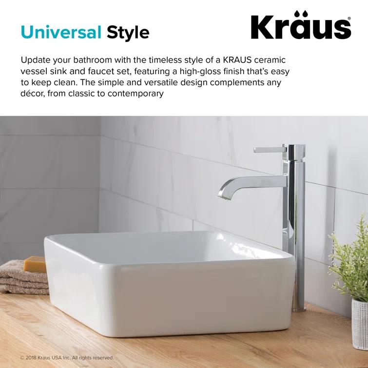 Ceramic Rectangular Vessel Bathroom Sink with Faucet