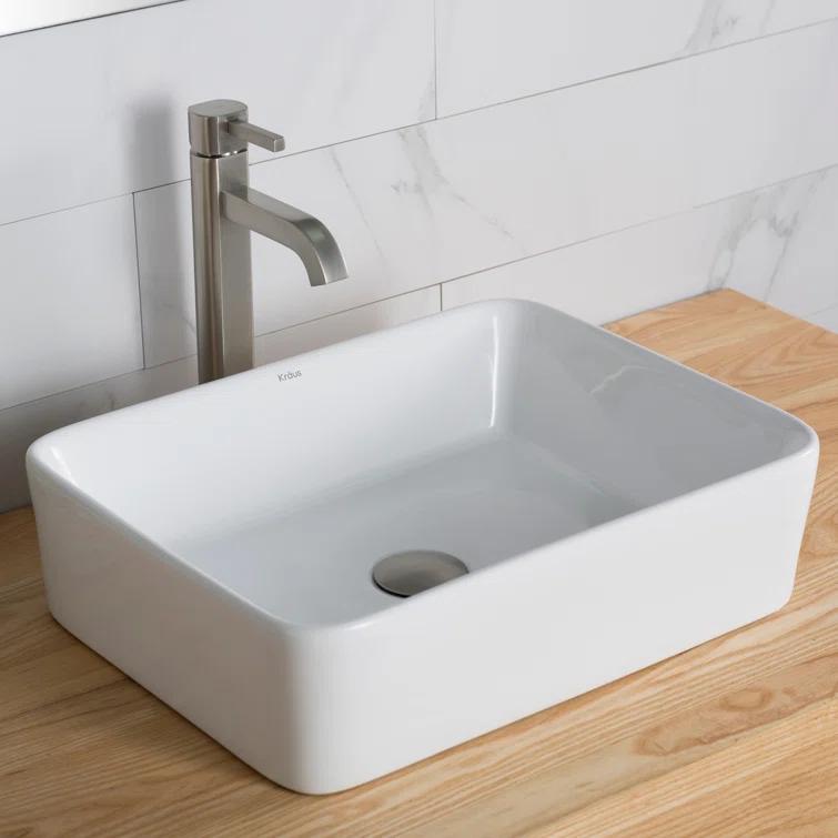 Ceramic Ceramic Rectangular Vessel Bathroom Sink