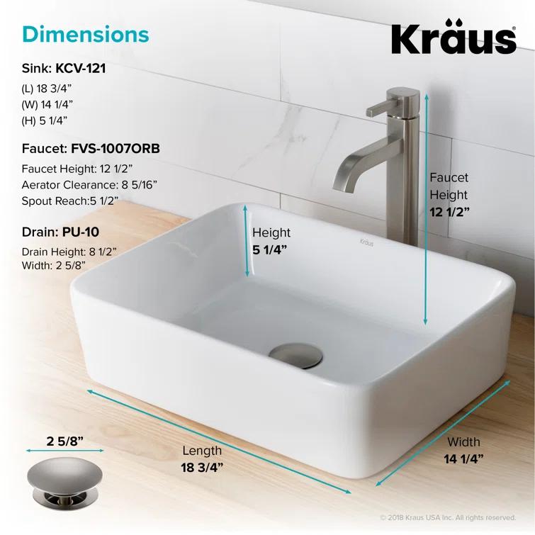 Ceramic Ceramic Rectangular Vessel Bathroom Sink
