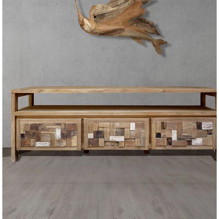 Chic Teak Mosaic 70" Reclaimed Teak TV Stand with Storage