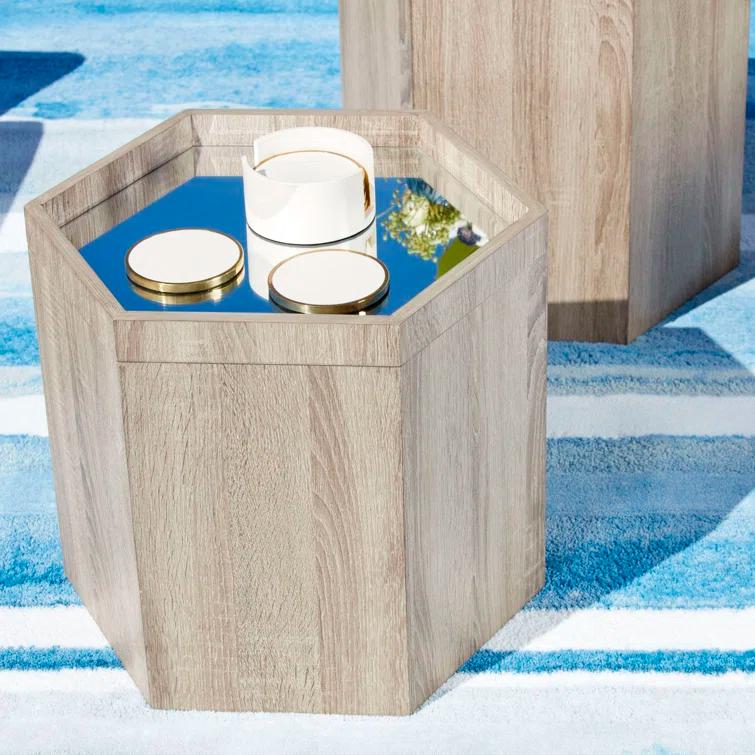 Cyan Design Honeycomb Mirrored Glass Tray Top End Table