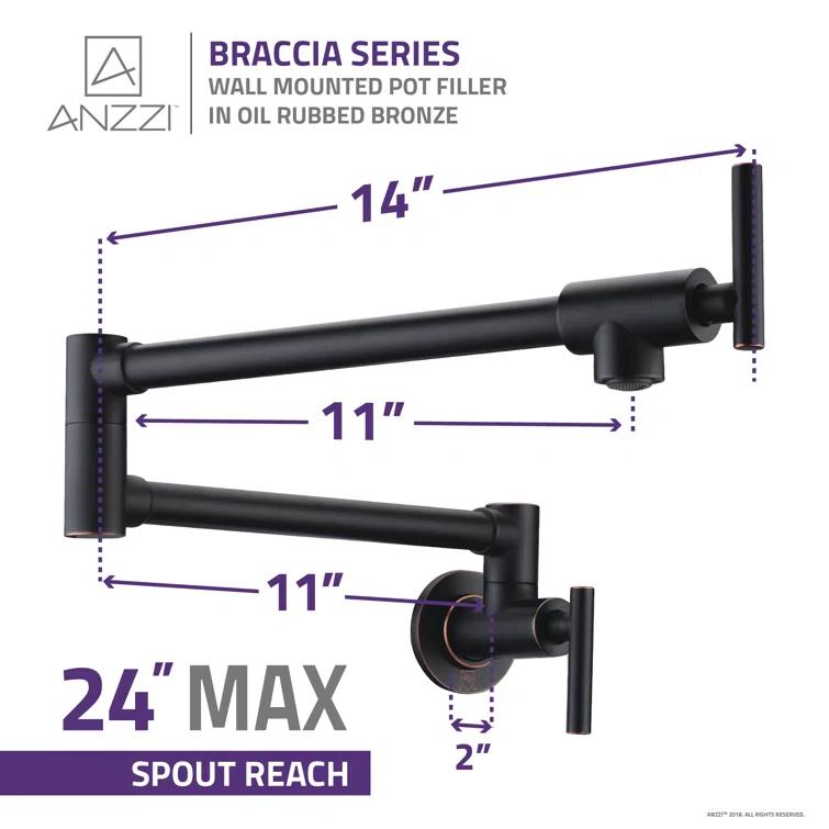 ANZZI Braccia Series 24" Wall Mounted Pot Filler With Accessories