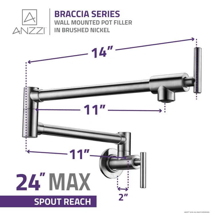 ANZZI ANZZI Braccia Series 24" Wall Mounted Pot Filler With Accessories KF-AZ258BN