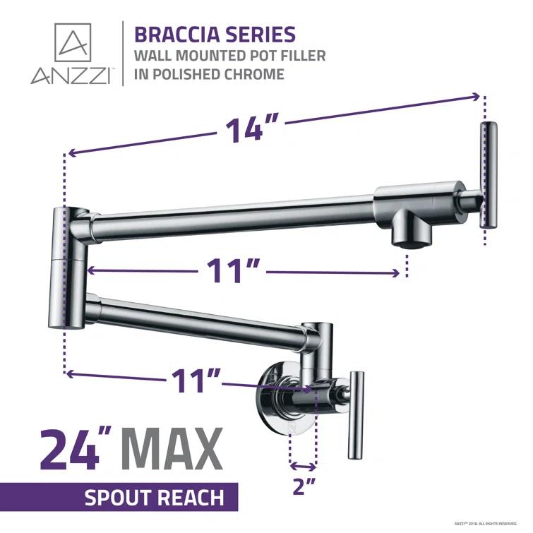ANZZI ANZZI Braccia Series 24" Wall Mounted Pot Filler With Accessories KF-AZ258CH