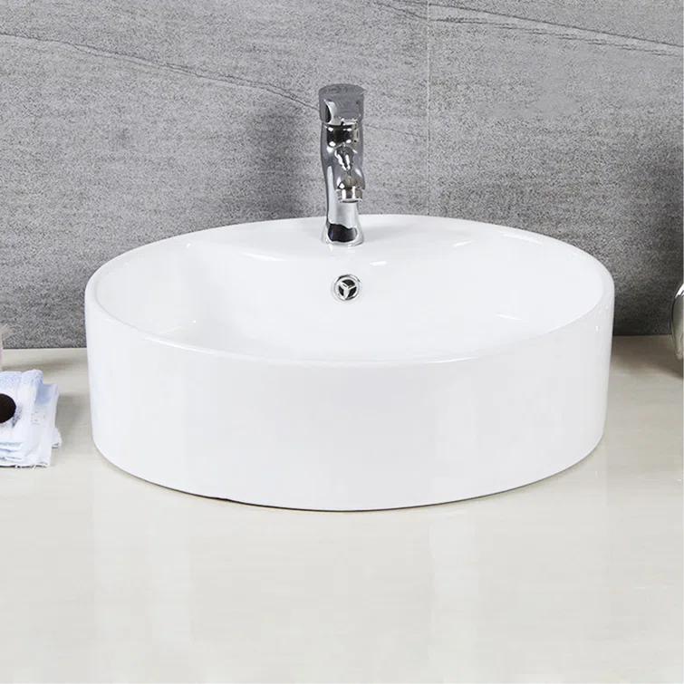 Safavieh Brook 16.7'' White Ceramic Circular Bathroom Sink with Overflow