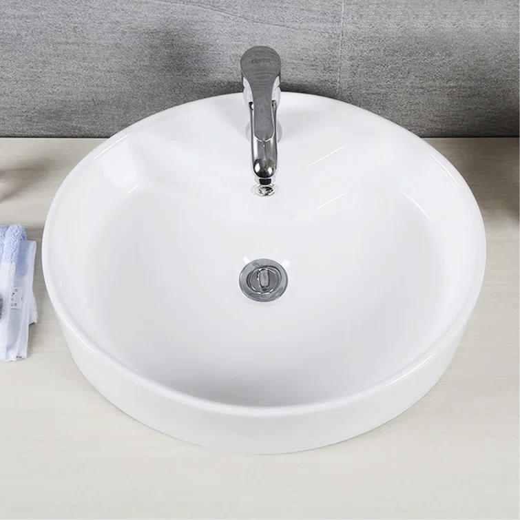 Safavieh Brook 16.7'' White Ceramic Circular Bathroom Sink with Overflow