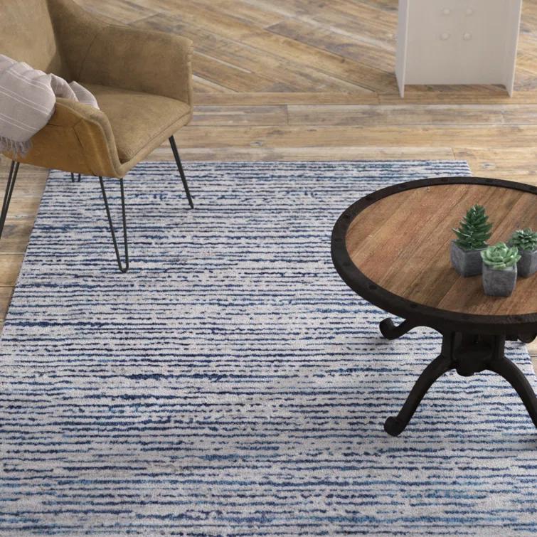 Cepeda Machine Woven Striped Navy/Light Gray Area Rug